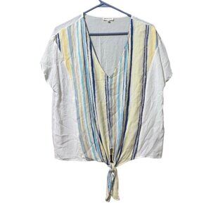 Main Strip Striped Shirt Size‎ Small Tie Bottom Short Sleeve Rayon Lightweight